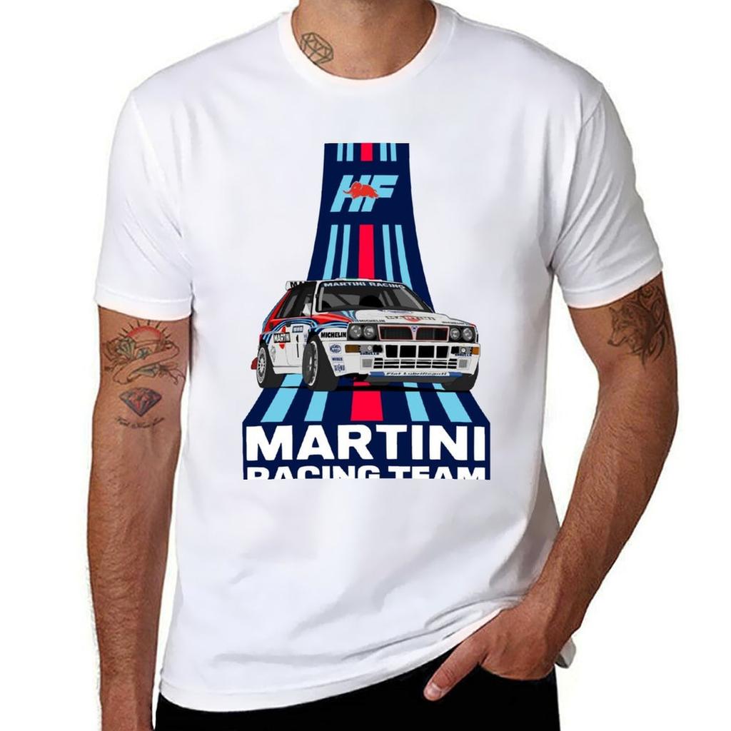 Lancia Delta HF Martini Stripes T-Shirt T Shirts for Man Pack White T Shirt for Man 100 Percent Cotton T-Shirt