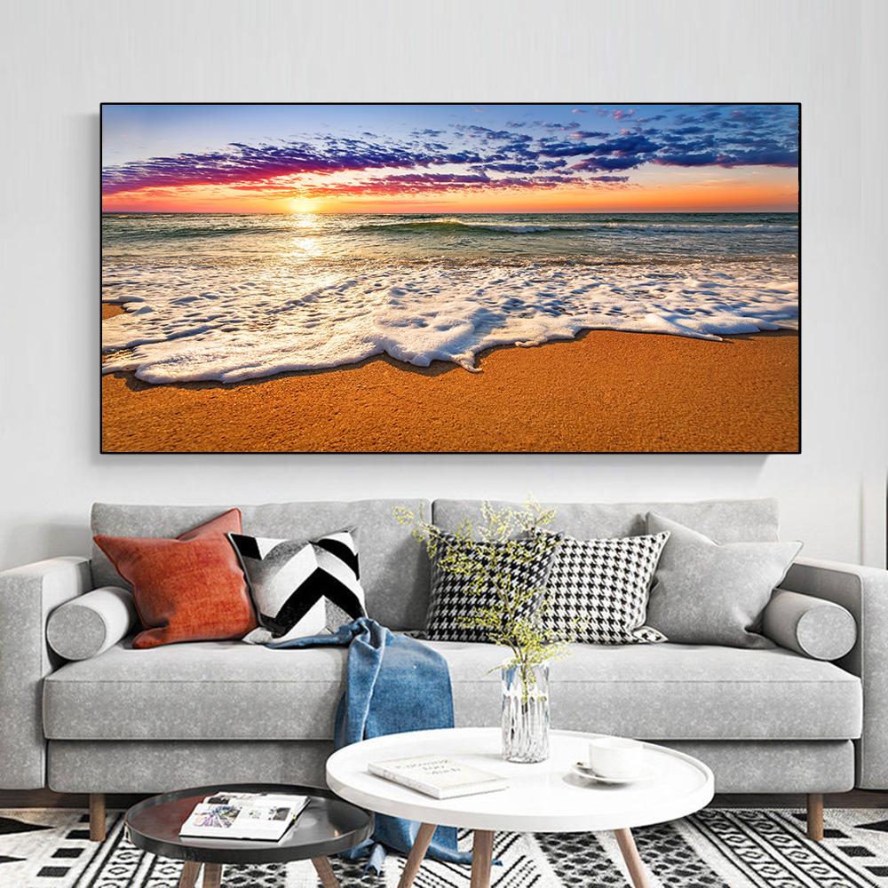Modern Sea Wave Beach Sunset Landscape Canvas Painting Nature Seascape Posters and Prints Wall Art Pictures Home Decor