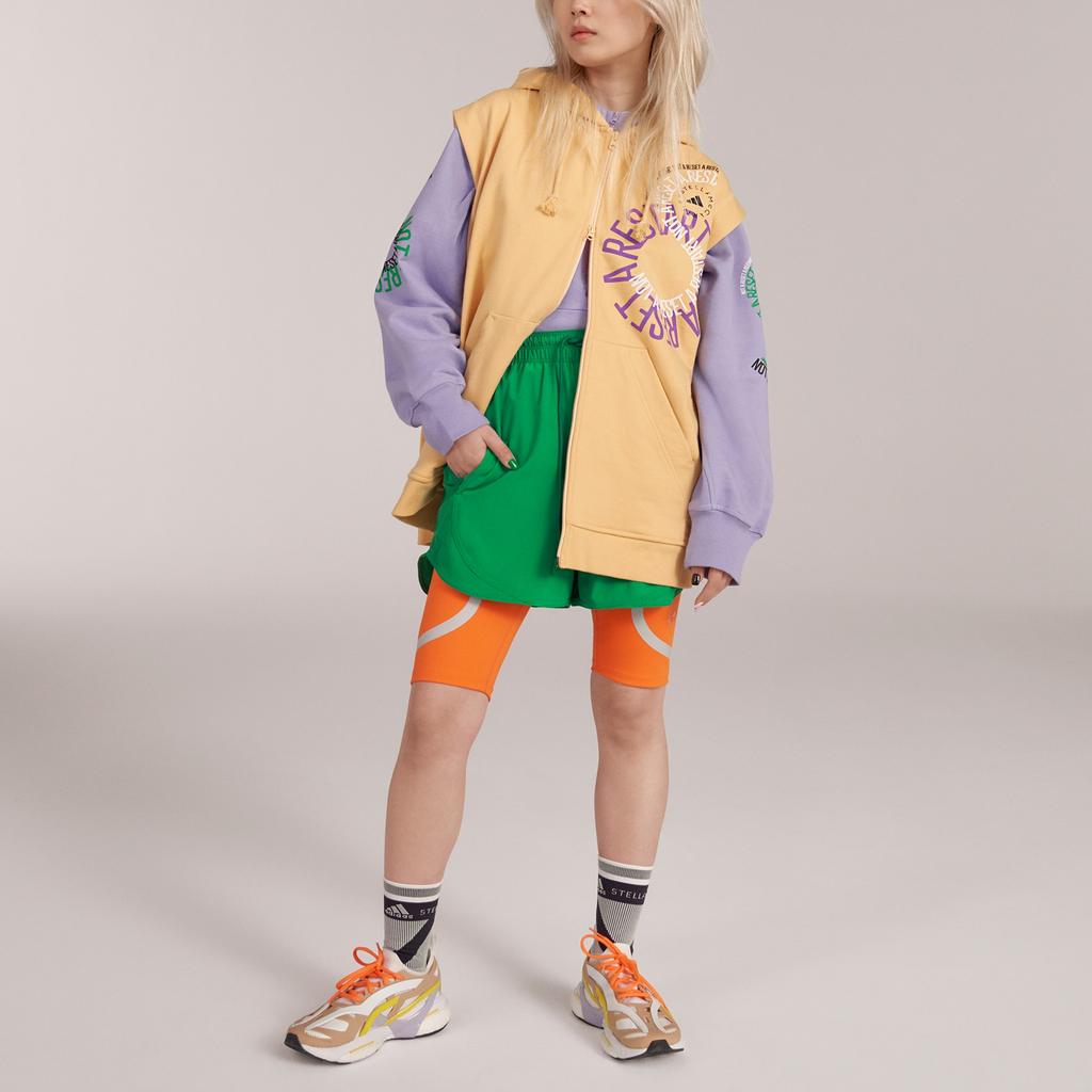 Adidas Stella McCartney Tpa Bike T Striped Print Back Zipper Pocket Sports Pants Women Pants Orange HT5015