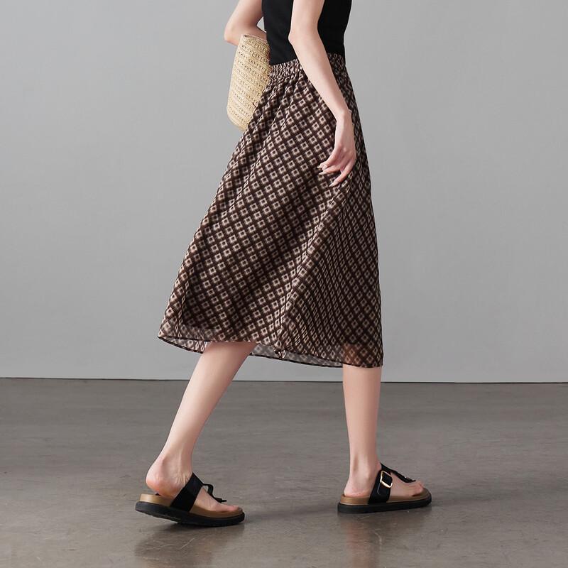 SOFSIL 2026 Summer Retro Rhombic Print A-line Midi Skirt