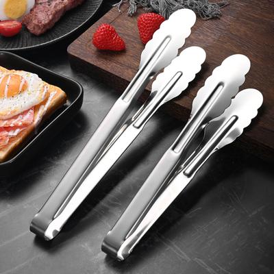 Stainless Steel Food Tongs Non-Slip Grip Bread Serving Tongs Heat-Resistant Rust-Proof Mirror Polished Kitchen Utensils for BBQ Buffet Cooking