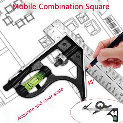 Règle d'angle combinée portable à 180 degrés Règle d'angle droit réglable mobile 300 mm Règle d'angle 3 en 1 Ingénieurs