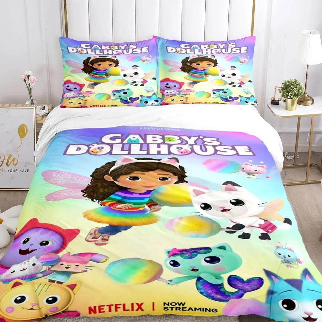 Gabby's dollhouse Kawaii 3D NEW Duvet Cover Pillowcase Bedding Set Adult Girl Bedroom Decoration Children Single Double Large