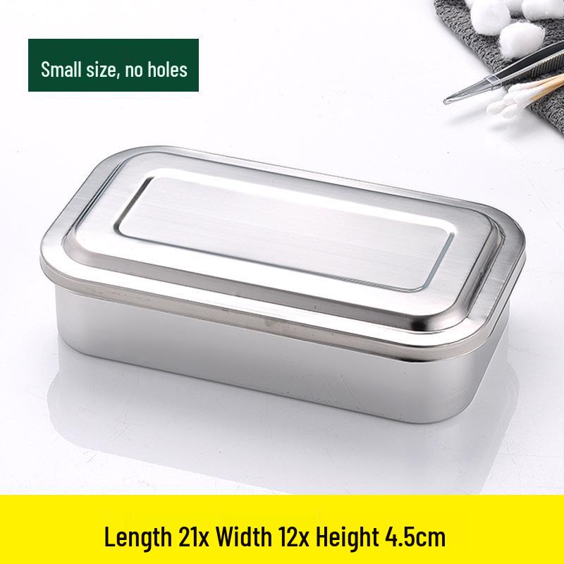 Stainless Steel 304 Medical Disinfection Tray with/without Holes, Lid Included - Surgical & Dental Square Dressing Tray
