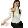 Autumn and Winter Warm German Velvet Long-sleeved Top, Women's Korean Full-printed Polka Dot Bow, Sweet and Thin Bottoming Shirt