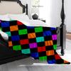 1pc Mondrian-Style Multicolor Geometric Block Print Plush Fleece Blanket - Soft Warm All-Season Bedspread with Iconic Black Whit