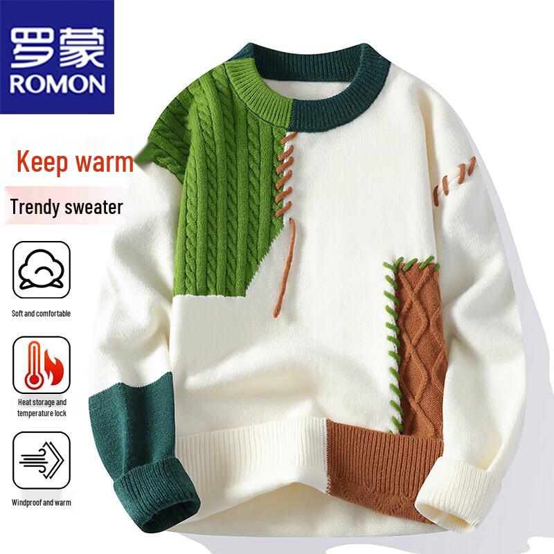 

ROMON Men s Thickened Warm Round Neck Knit Sweater XL