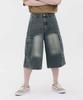 Akeusi Burning Wash Bermuda Street Cargo Oversized 3/4 Length Denim Pants Unisex (Dirty)