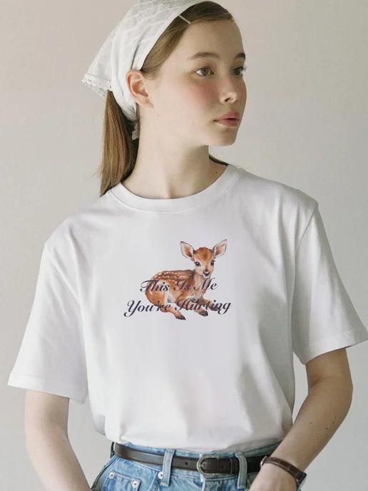 Oversized Y2K-print T-shirt: Fawn L