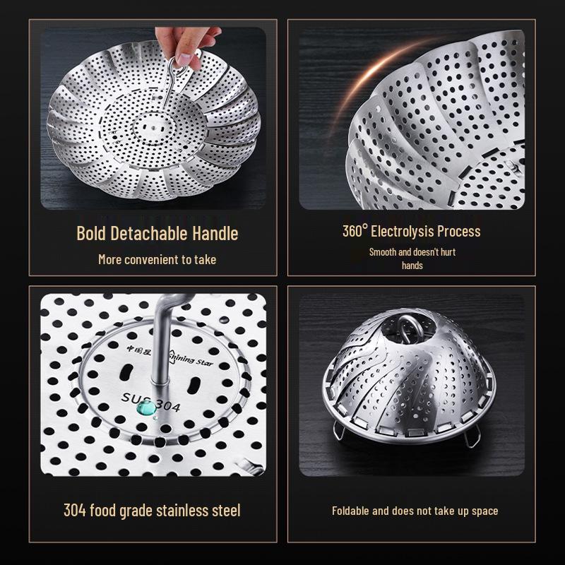 Star Flash 304 Stainless Steel Foldable Steamer Rack for Buns & Mantou