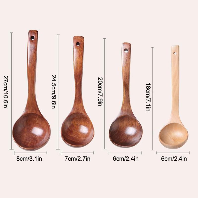 1Pieces Wooden Spoon Soup Ladle Kitchen Utensils Tableware Cooking Catering Supplies Non Stick Pot Outdoor Tableware