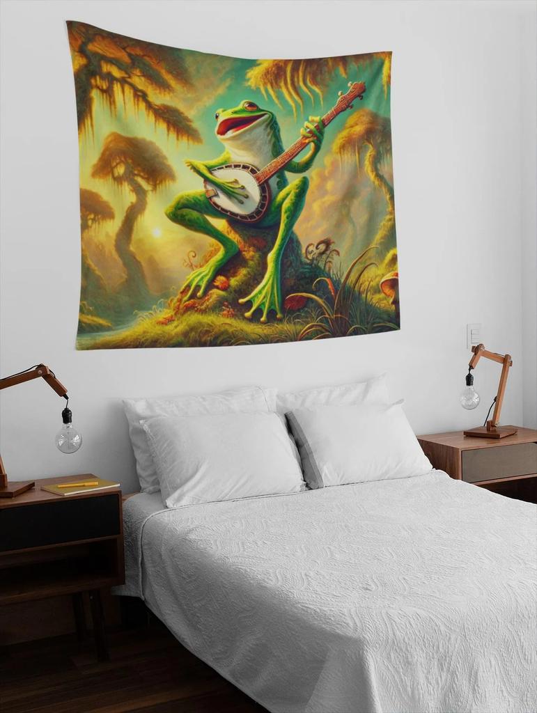 Banjo Frog Wall Tapestry Funny Cute Animal Wall Hanging for Bedroom Dorm Home Decor