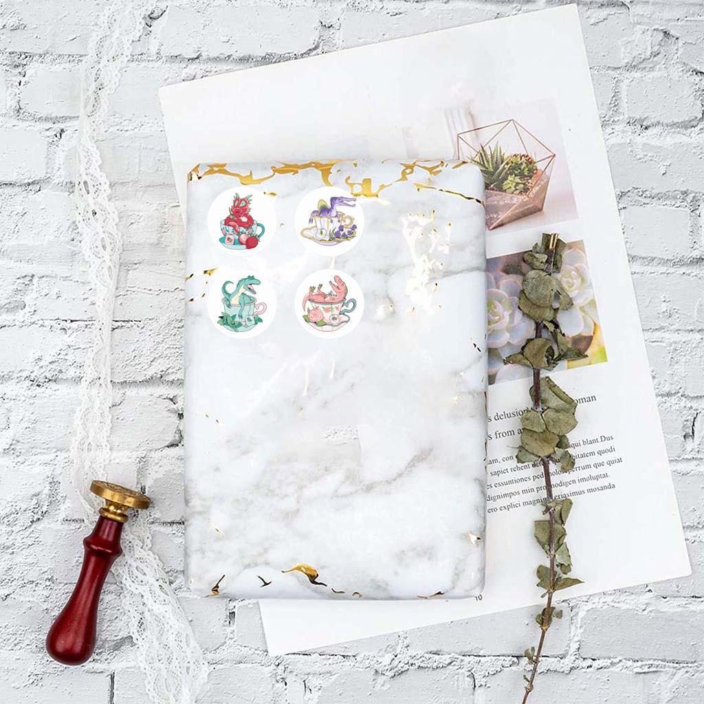 500-Sheet Roll of Cute Cartoon Dinosaur and Tea Cup Stickers for Kids - Reward Gifts and Decorative Adhesive Labels