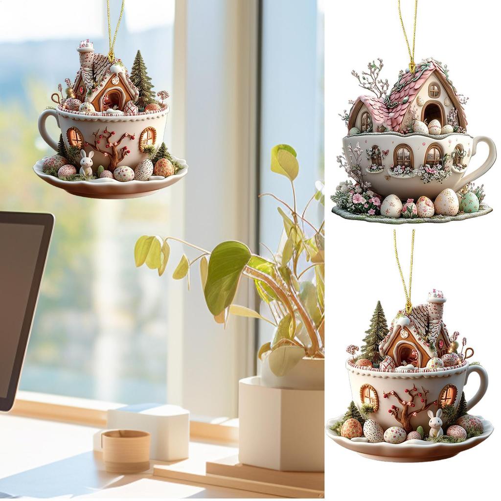 Neue Osterbaum-Anhänger 2D-Ebene Acryl Osterei Hase Haus Kaffeetasse Dekoration Saisonale Deko Rucksack Anhänger
