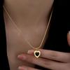 Stainless Steel Black Sweet Love Heart Pendant Necklace For Women Fashion Gold Color Clavicle Chain High Quality Jewelry Gifts