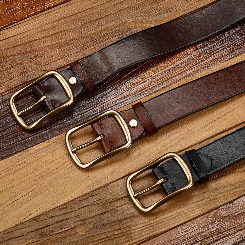 Retro Genuine Leather First Layer Cowhide Men'S Belt Pure Copper Buckle Pin Buckle Handmade Old Middle-Aged And Young Versatile Belt
