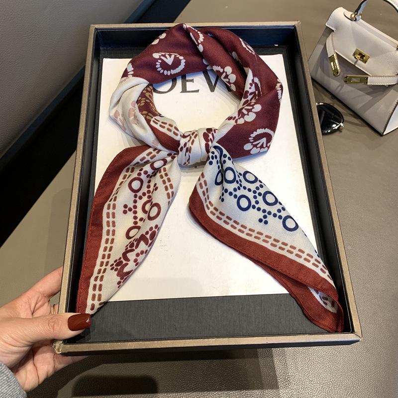 Four-grid circle polka dot printing silk scarf cotton and linen small square scarf women's versatile decorative small scarf scarf scarf shawl scarf