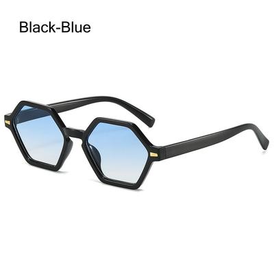Vintage Hexagonal Small Frame Sunglasses Hip-Hop Style UV400 Rivets Decoration Shades Leopard Blue Glasses for Women & Men
