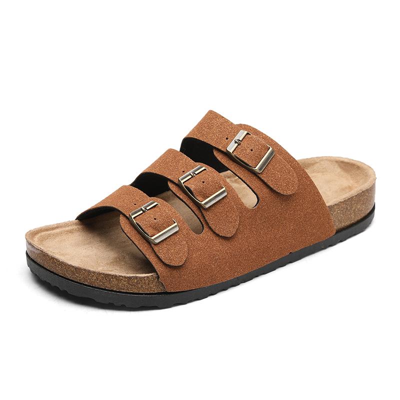 

Модные мужские тапочки с поддержкой свода стопы, слипоны из замши, обувь Crestar с пробковой стелькой, сандалии Arizona для женщин, однотонные тапочки с двойной застежкой 36