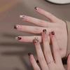 Elegant Wine Red Detachable Long Nail Stickers with Heart Diamond Accents