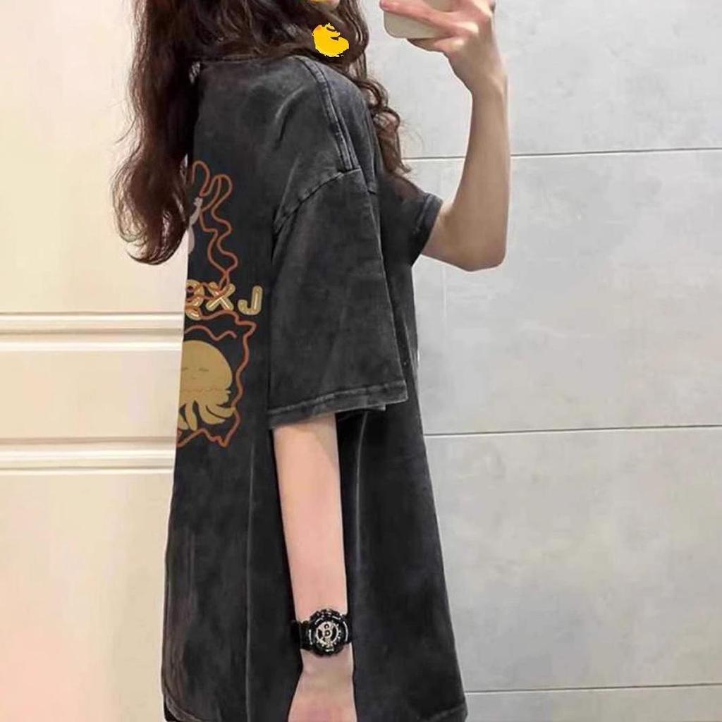 American Retro Unisex Distressed Oversized T-Shirt - Summer Short Sleeve, Straight Shoulder, Plus Size