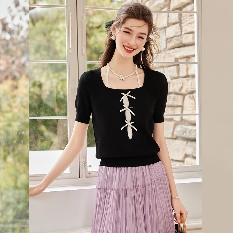 Women s French Style Bowknot Knit Top S
