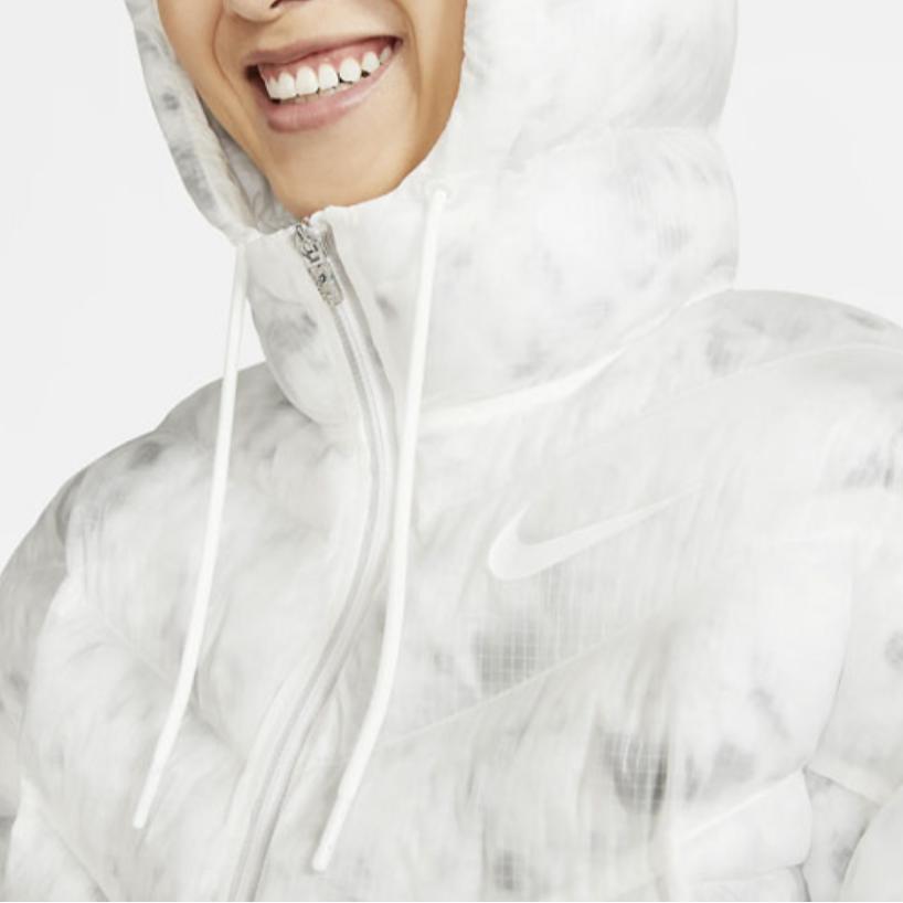 Nike Sportswear Warm Marble Pattern Hooded Down Jacket Winter Women Jacket White CZ1908-121
