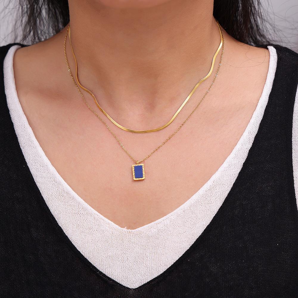 18K Gold-Plated French Retro Blue Lapis Lazuli Geometric Choker Necklace