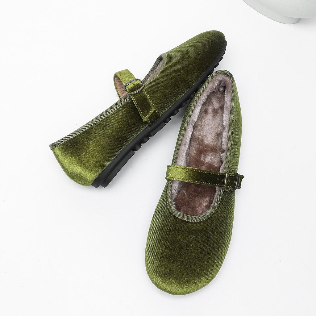 Fashion IPPEUM Ballet Flats For Women 2025 New Winter Plush Mary Janes Shoes Buckle Plus Size 35-43 Ballerina Flat