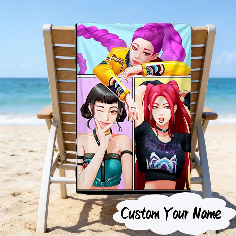 Custom Name KPop Cartoon Microfiber Beach Towel Super Soft & Absorbent for Bath, Beach, Travel Bath Time Accessory, Fan gifts