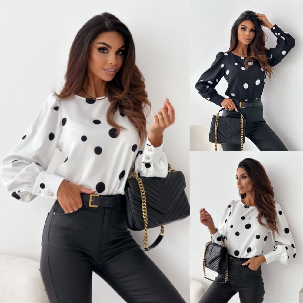 2023 Women's Autumn Polka Dot Round Neck Long Sleeve Top