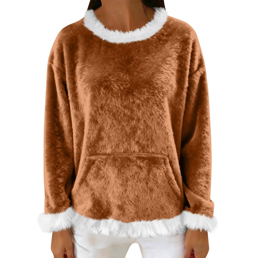 Women's Casual Fleece Sweatshirt Long-Sleeve Round Neck Casual Comfortable Loose-Fit Lightweight Women's Flannel Sweatshirt