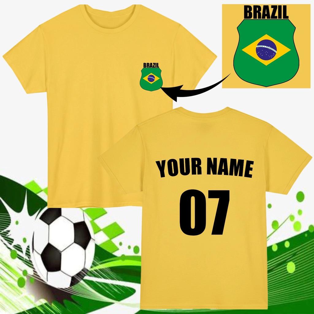 T-Shirt Personalizzata Calcio Brasile Nome Numero Personalizzato Regalo per Fan Unisex Tee Top