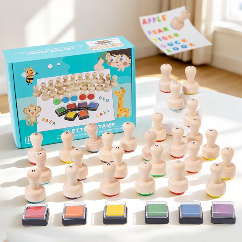 Educational Wooden Alphabet Stamp Set For Kids Learning And Word Spelling Fun