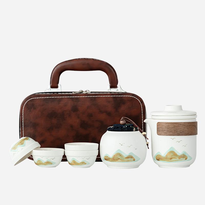 Coarse Pottery Qingshan Travel Tea Set New Chinese-style Express Cup Set with Hand Gift Coarse Pottery Qingshan Flying Bird Company Sends Customers