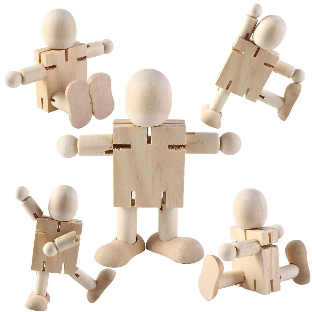 Wooden DIY White Blank Wooden Robot Doll Handicraft Toy Handicraft Toy  Toddlers Child