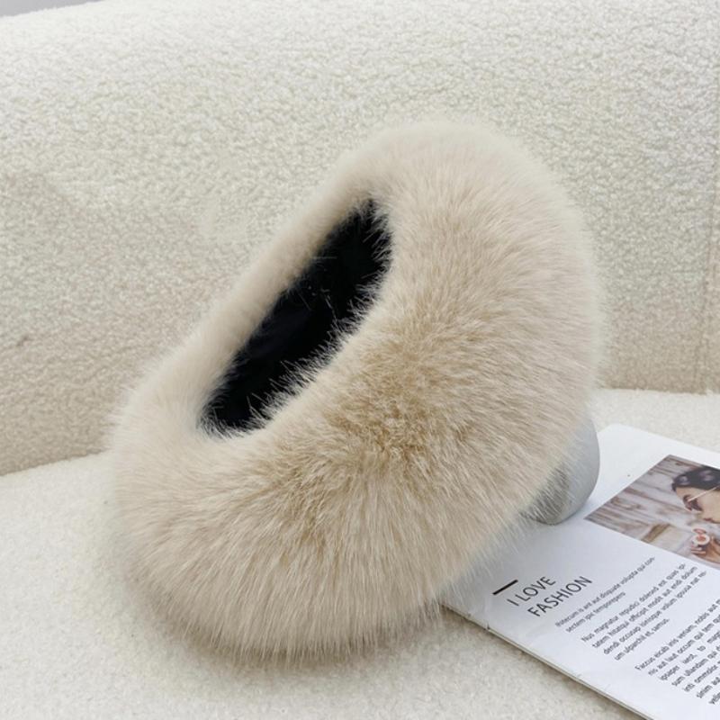 

Fluffy Fur Hat Women S Winter Hat Warm Ear Protection Snow Ski Cap Female Faux Fox Fur Windproof Wide Brim Headband хакі