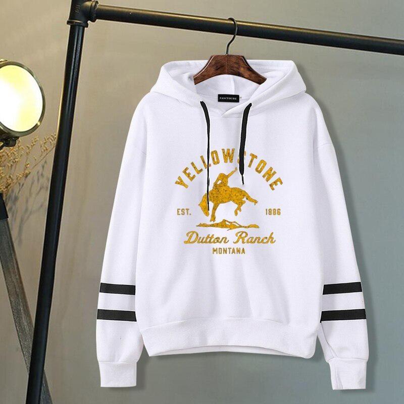 Men's and Women's Fashion Casual Yellowstone Print Pullover Shirt Personalized Outdoor Long Sleeve Striped Sweatshirt Hoodie Top