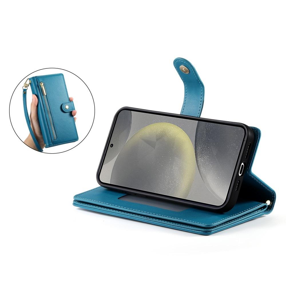 Samsung Galaxy S25+ Plus Flip Case, Wallet Zipper Pocket, Blue