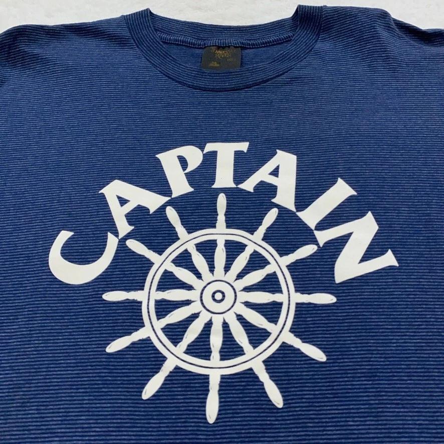 

vintage 80s CAPTAIN BOATING STRIPED T-Shirt LARGE 90s ship boat crew 4XL