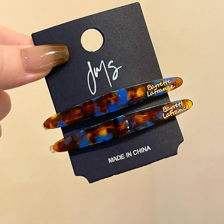 2 Pcs Simple Acetate Bangs Hairpins Women Oval Geometric Hair Side Clips Colorful Duckbill Clips One-word Clip Hair Accessories