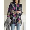Fashion Long Sleeve Loose Large Size Printed Blouse Women Elegant Long Sleeve Office Ladies Casual Simple Tops Lapel Vintage Spring Summer Shirts