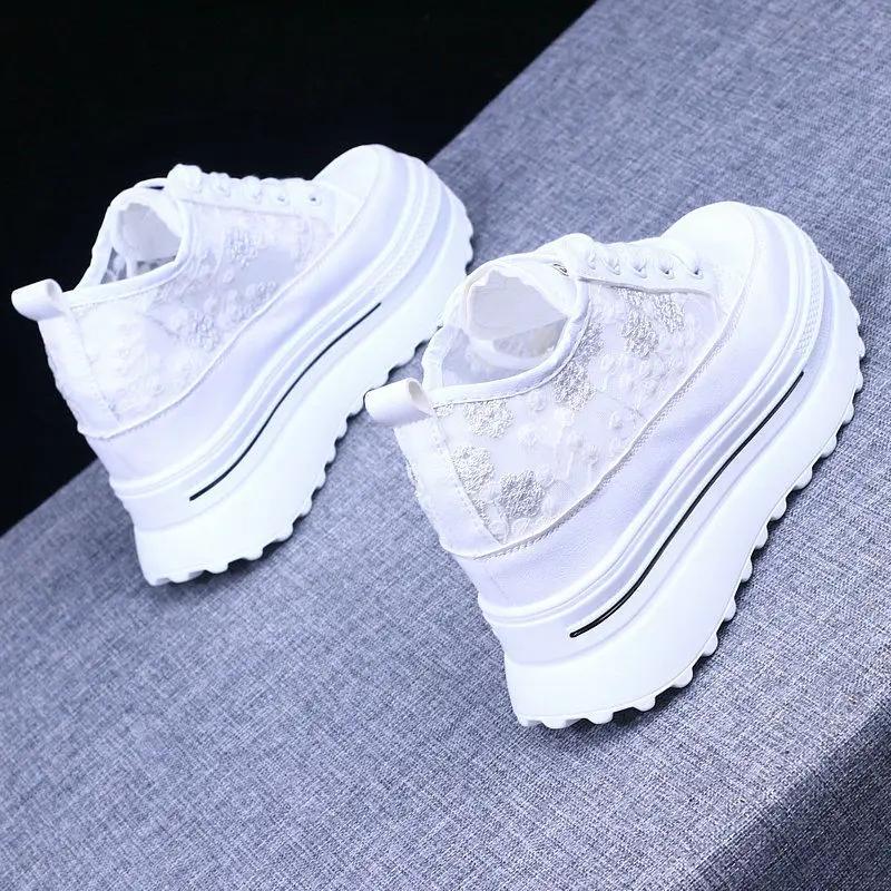 Fashion Women's Vulcanize Shoes Autumn White Chunky Sneakers for Woman 8cm Hidden Heel Shoes 2024 High Heels Female Platform Sneakers