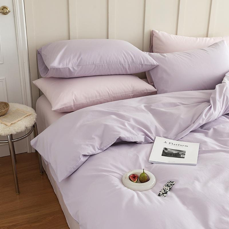 Set de patru piese din bumbac pur din bumbac spălat din două piese, în stil nordic, de culoare uni