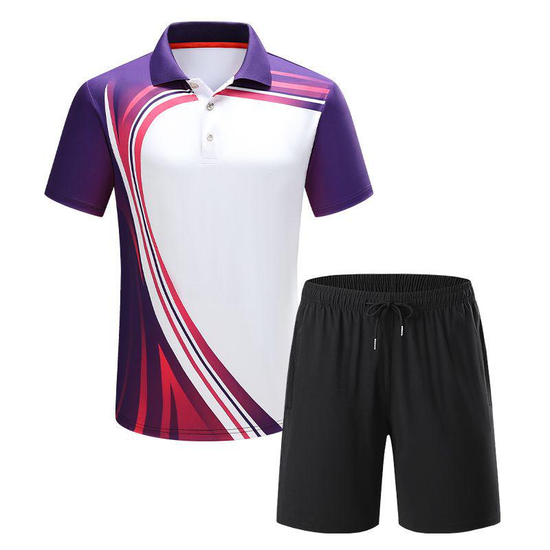 Unisex Quick-Dry Badminton & Table Tennis Set: Breathable Lapel Short-Sleeve T-shirt, Sweat-Absorbent Sports Uniform for Men & Women