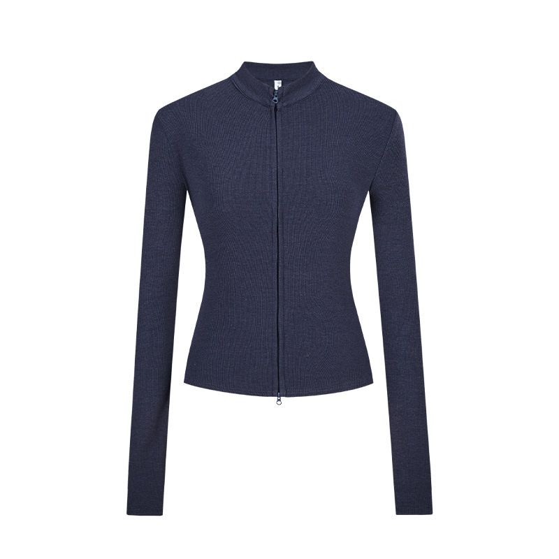 2025 Fall and Winter Double Zipper Long Sleeves Knitwear Female Sexy Silm Slim Looking Korean Style Niche Style Short Tops Trendy High Elastic