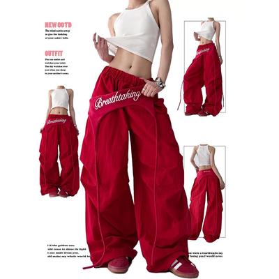 Damen Retro Hip-Hop Scimitar Hose mit Gesäßklappe und mehrlagigem Riemendesign