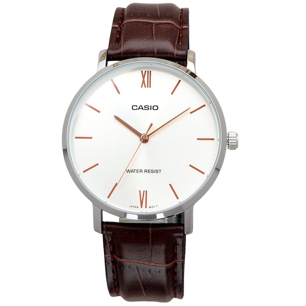 Casio Quartz Men's Watch MTP-VT01L-7B2 Silver Brown Leather Band
