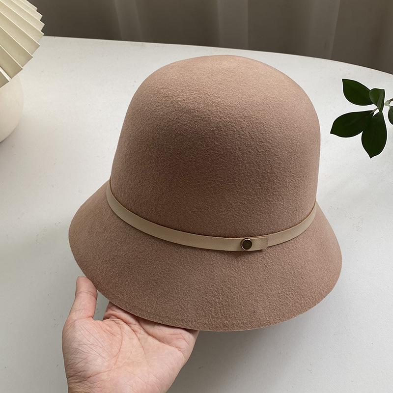Simple Hepburn style woolen top hat women's autumn and winter French elegant retro classic washbasin hat