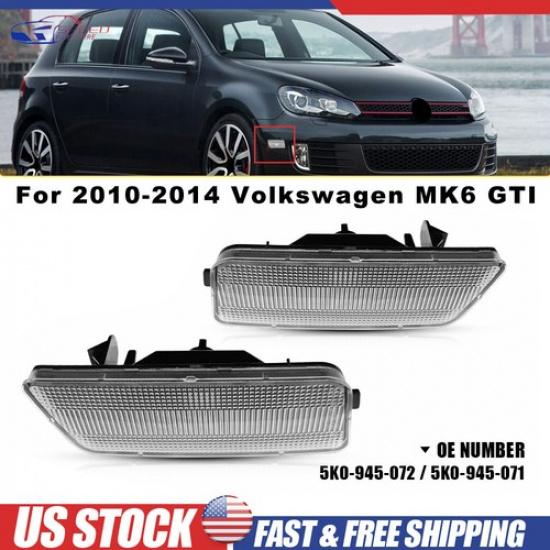2PCS Lens Clear Front Bumper Side Marker Lights For 2010-2014 VW MK6 Golf GTI